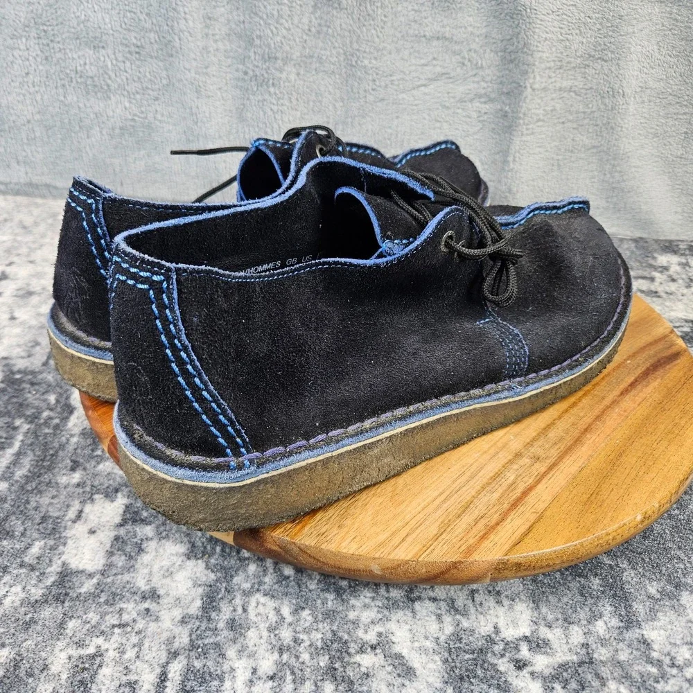 Clarks Desert Trek Boots Mens 12 Black Blue Leather Split Toe Crepe Chukka